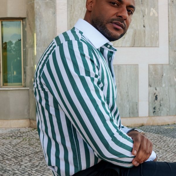Camisa Verde Riscas Grossas Punho Duplo - Image 3