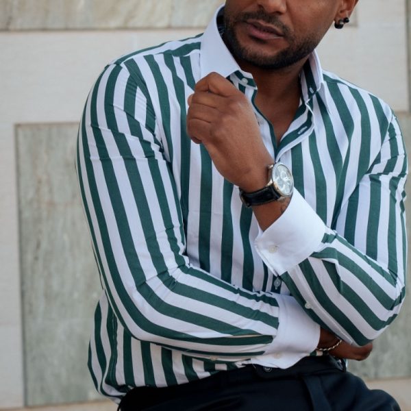 Camisa Verde Riscas Grossas Punho Duplo