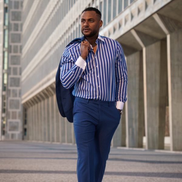 Camisa Azul Riscas Grossas Punho Duplo